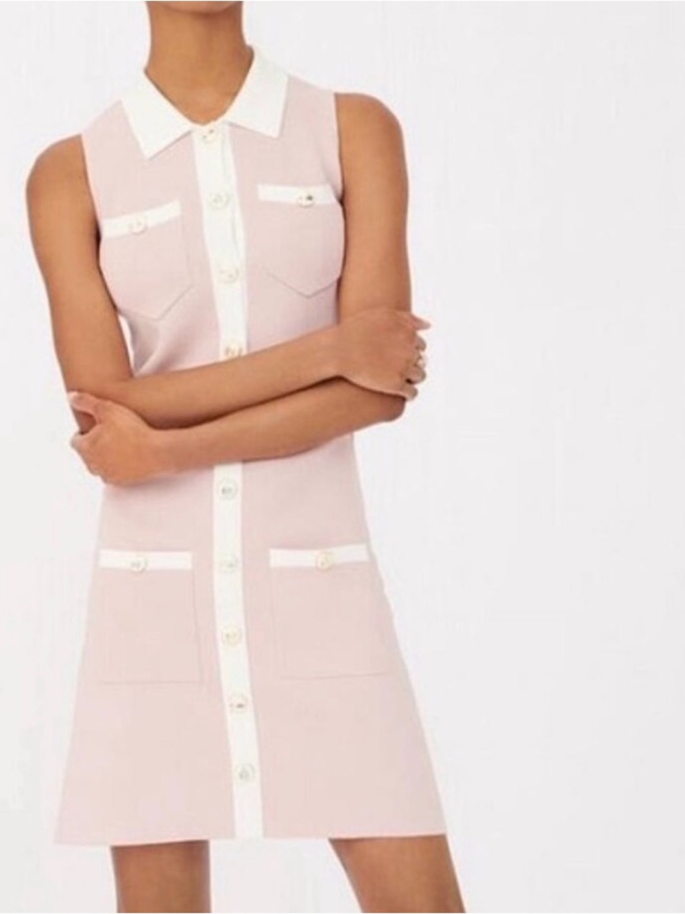 New NWT MAJE Revisto mini button down sleeveless dress rose pale FR 40 US 8